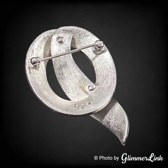 Vintage 60s Crown Trifari Modernist Ribbon Swirl Silver Tone Brooch - Picture 6 of 7